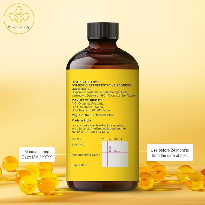 Majestic Pure Vitamin E Oil 2 Oz Vitamin E oil for Skin, Face Oil, Hair Oil and Body Oil- 100% Pure and Natural, 70,000 IU- Cold Pressed Hexane Free Non-GMO Gluten Free Formula