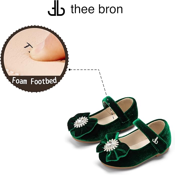 THEE BRON Mary Jane Ballet Flats - Girls' Dress Shoes with Hook & Loop Closure