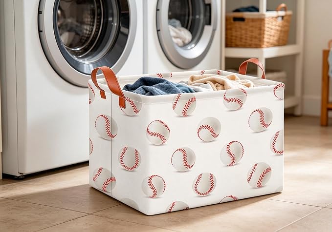CLOCOR Rectangular Storage Basket,Collapsible Fabric Storage Container,Gift Basket(Baseball)