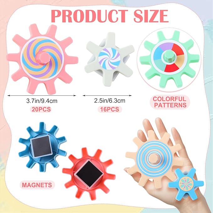36 Pcs Magnetic Gears Interchangeable Learn Magnetic Spinning Gears for Magnetism Refrigerator or Whiteboard (Morandi)