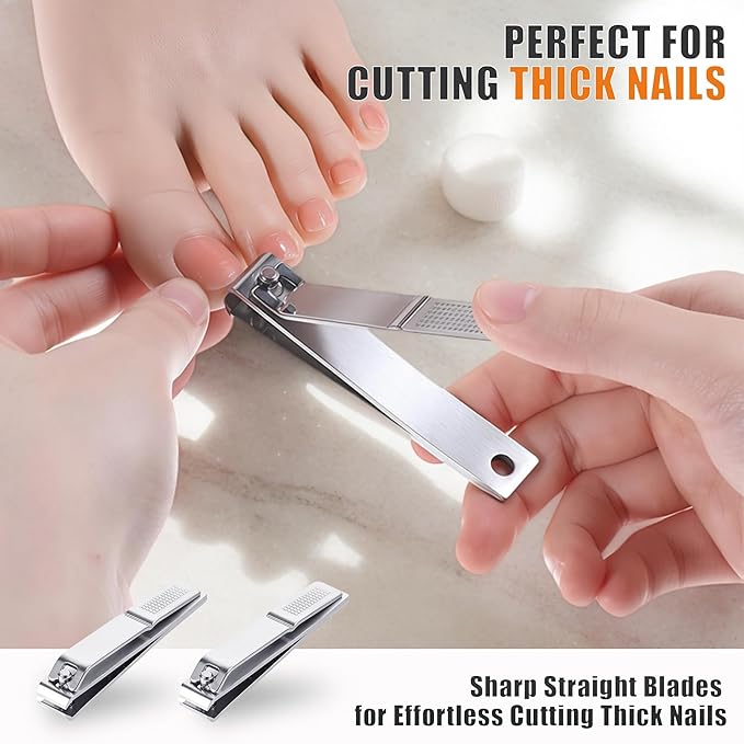 6-Pack Toenail Clippers, Straight Edge Large Nail Clippers Bulk Set for Men Women Seniors, 3.15 inch Long Handled for Thick Toenails, Big Stainless Steel Toe Nail Clipper with Anti-Slip Grip