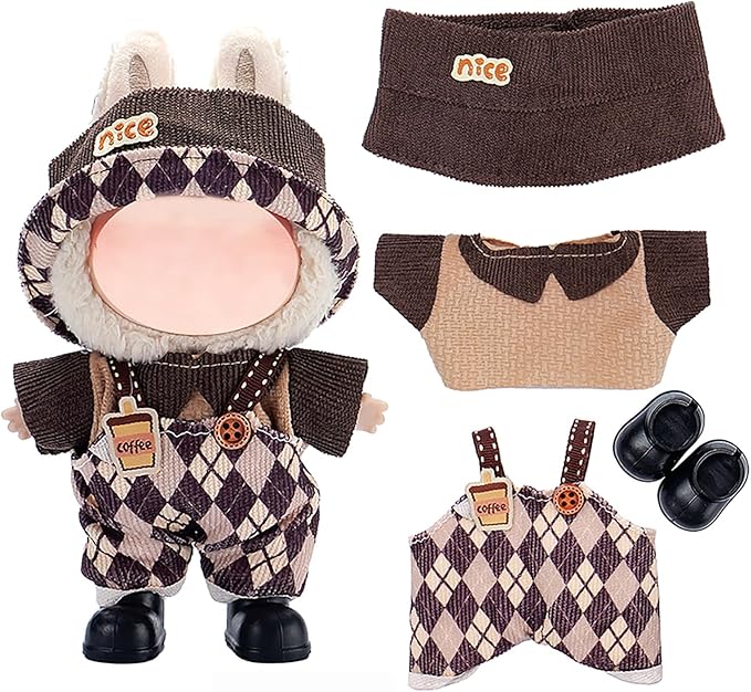Two Piece Overalls for 17cm Doll, Outfit for Labubu Accessories (17cm Doll Four Piece overalls-07)