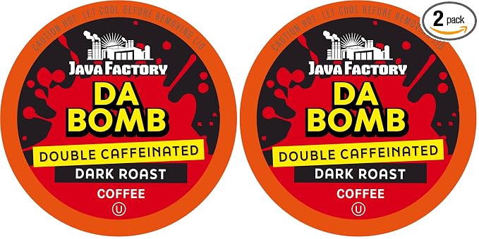 Java Factory Coffee Pods High Caffeine Coffee Compatible with K Cup Brewers Including 2.0,Da Bomb Extra Bold Double Caffeinated,80 Count (Pack of 2)