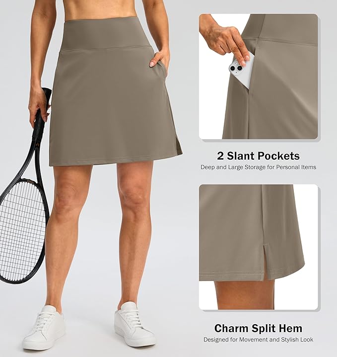 18" Skorts for Women 3 Pockets High Waist Long Athletic Tennis Skirt Golf Skort for Casual Summer Travel