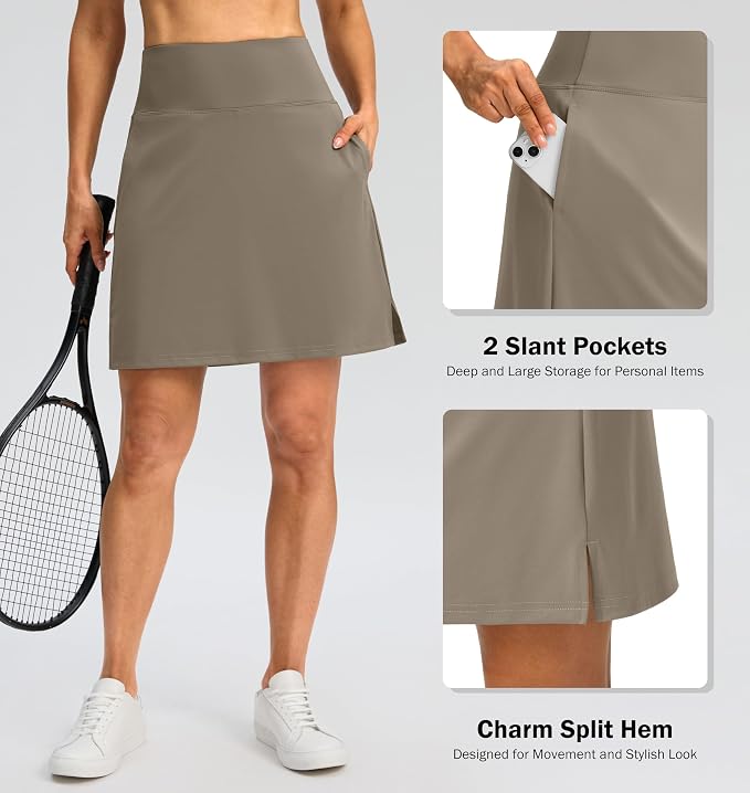 18" Skorts for Women 3 Pockets High Waist Long Athletic Tennis Skirt Golf Skort for Casual Summer Travel