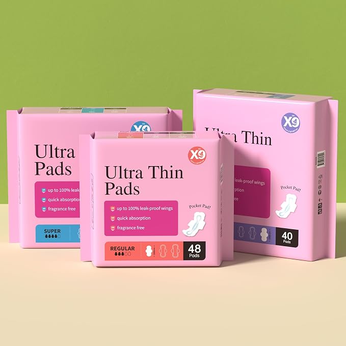Ultra Thin Pads for Women with Wings, Super Absorbency Period Pads, Lightweight & Discreet Feminine Pads, Portable Design, 96 Count