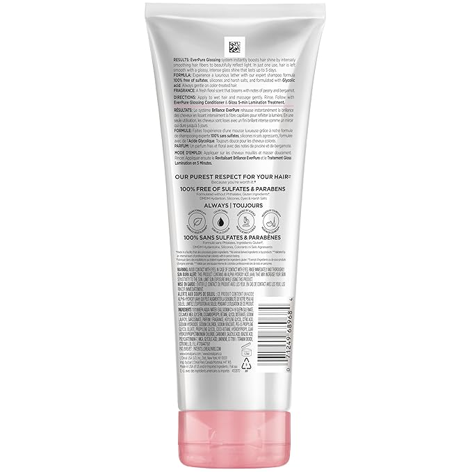 L'Oreal Paris Glossing Sulfate Free Shampoo with Glycolic Acid, Hair Care for Lasting Shine and Smoothness for Dull, Dry Hair, EverPure, 6.8 Fl Oz, (Pack of 2)