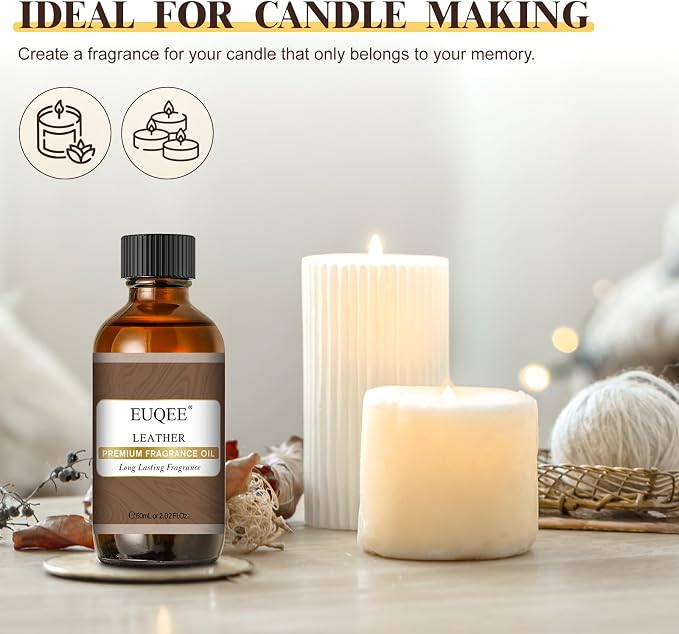 EUQEE 60ML Leather Fragrance Oil with Glass Dropper (2.02 Fl oz) | Essential Oil for Diffuser, Candle Making, DIY Soap