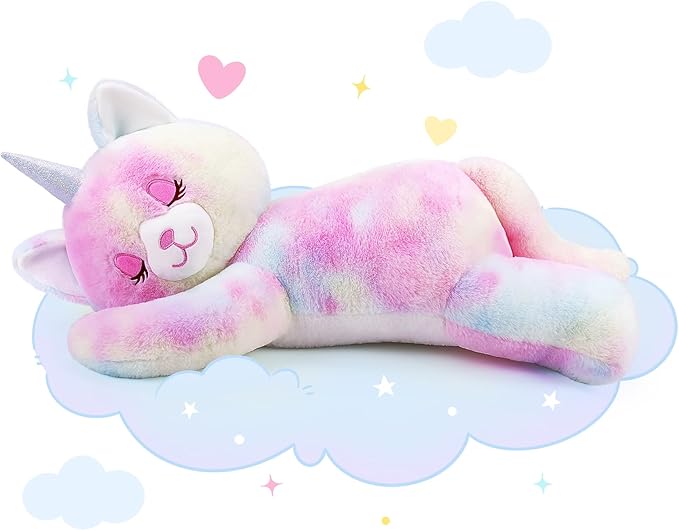 24'' Large Unicorn Cat Plush Stuffed Animal- Unicorn Cat Plush Pillow Plushies, Big Cute Sleeping Huggable Plushie Toy, Stuffed Animal Toys Girls Birthday Gifts for Kids Girls Boys