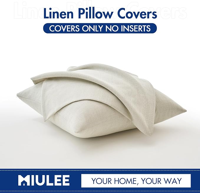 MIULEE Pack of 2 Decorative Linen Burlap Pillow Covers Farmhouse Boho Accent Pillowcases for Sofa Car Couch Bedroom Living Room Decor 18x18 Inch Greyish White