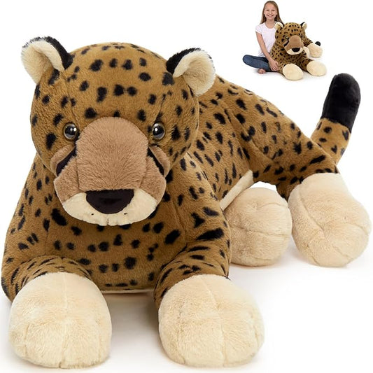 MaoGoLan Large Cheetah Stuffed Animal for Boy, Giant Cheetah Plush Toy for Girl, Ridable Stuffy Leopard for Kid, Stuffed Leopard Plush Pillow for Baby Shower, Birthday Gifts or Party Favor, 53 inches