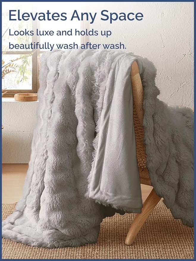 3D Fleece Bubble Blanket King Size - Rabbit Blanket - 90" x 108", Grey | Soft Fluffy Faux Fur Blanket for Couch Sofa & Chair, Cozy Gifts for Women, Tie Dye Cloud Throw Bed Cover, Thick Plush Bedding