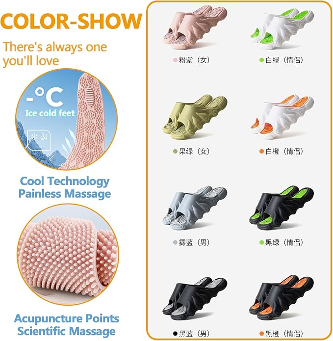Plantar Fasciitis Relief Foot Massager for Plantar Fasciitis Shoes Women Acupressure Massage Slippers Reflexology Sandals Relaxation Gifts for Mom Dad Parents (Black Orange,women6-6.5/men 5.5-6)