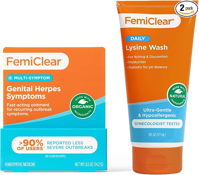 FemiClear Complete Feminine Care, Gentle Wash & Herpes Relief Cream - Natural Ingredients for Comfort