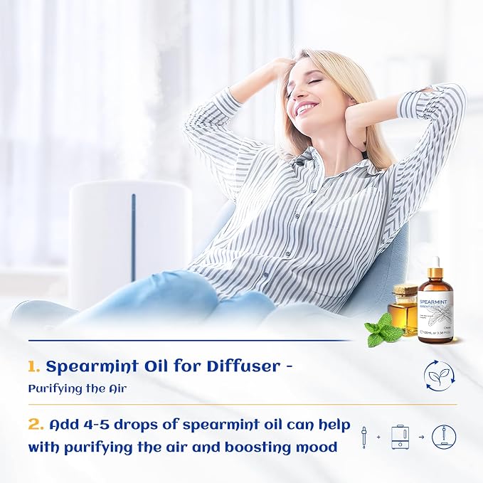 HIQILI Spearmint Essential Oil for Facial Hair, Skin Care | Includes 10ml Travel Bottl, Can be Added to Lotions, CreamsTreatment Grade - 100ml / 3.38 fl oz