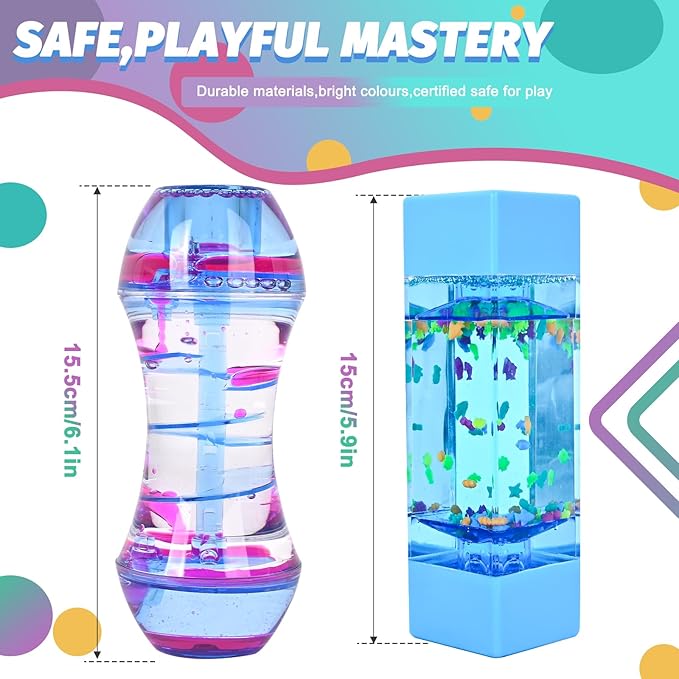 FKYTION Liquid Motion Bubbler 4-Pack, Colorful Sensory Toys, Classroom Learning & Time Management Supplies Home or School Desktop Toys (Style 1-4 Pieces)