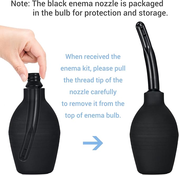 TopQuaFocus 10oz Enema Bulb Douche Bulb for Men or Women Colon Cleaning 4.8' Tip Anal and Vaginal Cleaner(Black)