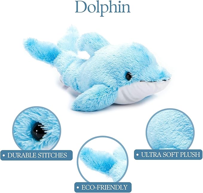The Petting Zoo Blue Dolphin Stuffed Animal Plushie, Gifts for Kids, Scoopz Sealife Animals, Dolphin Plush Toy, 10 inches