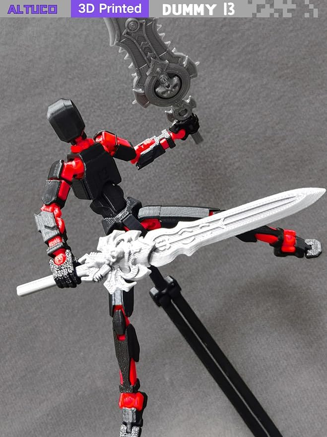 T13 Action Figure for Kids,3D Printed Titan 13 Figure with Multiple Accessories,Dummy 13 Desktop Decorative Toy(Black-red)