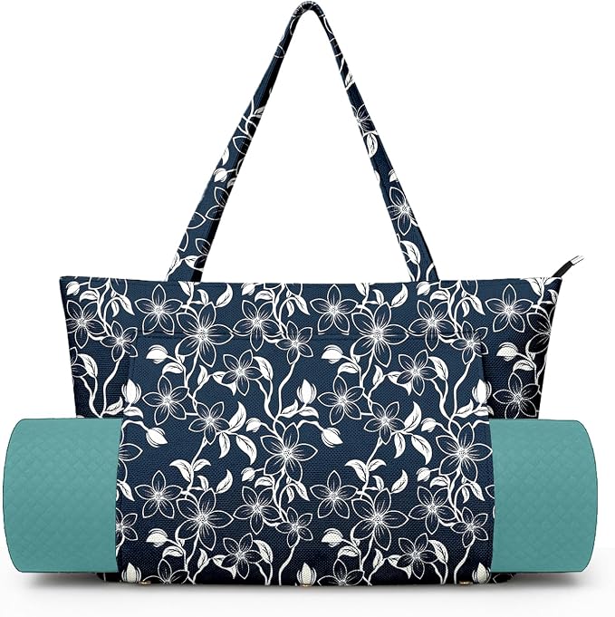 Yoga Bag for Women, Large Canvas Yoga Mat Tote Bag with Yoga Mat Carrier - Large Mat Pocket Fitness Tote for Pilates, Gym, Travel, Office & Beach