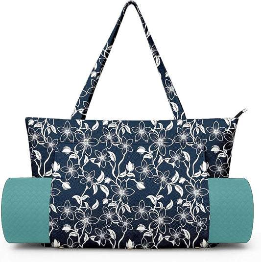 Yoga Bag for Women, Large Canvas Yoga Mat Tote Bag with Yoga Mat Carrier - Large Mat Pocket Fitness Tote for Pilates, Gym, Travel, Office & Beach