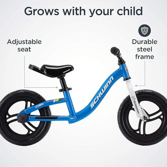 Schwinn Elm and Koen Bike or Balance Bike, 12-18 Inch Bike for Kids Ages 2-13, Black, Blue, Red, Teal, Pink or Purple, SmartStart Ergonomic Design, Adjustable Seat Grows with Child, Training Bicycle