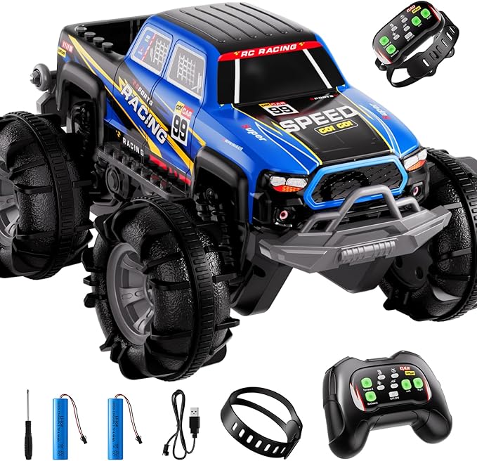 JUKUDAHU Remote Control Car for Boys 4-7, Amphibious RC Truck with Spray & Light, Remote Control Monster Truck Off-Road RC Cars for Boys Age 8-12, RC Cars for Adults Gift Toys 3-10