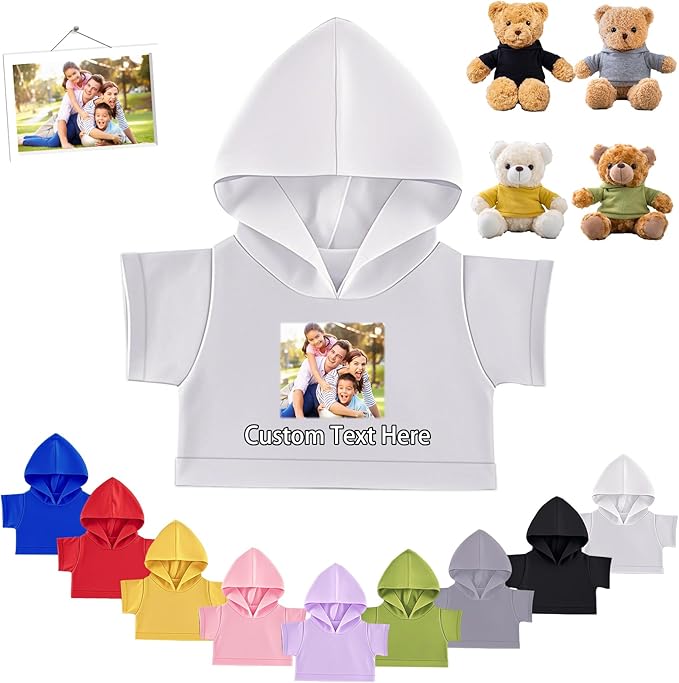 Personalized Teddy Bear Clothes with Photo Text, Custom Stuffed Animal Clothes Fit 8-16inch Stuffed Bear Clothing, Personalized Doll Clothing Make Your Own Plush Doll Shirt
