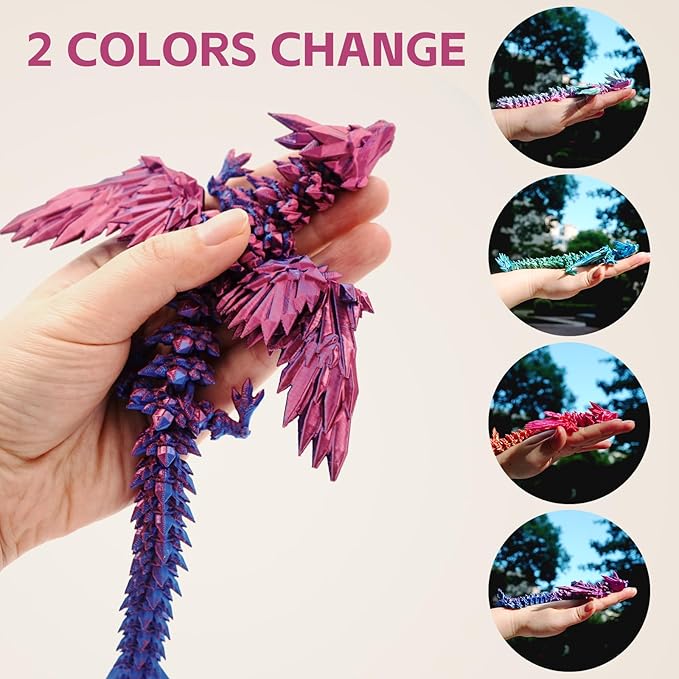 3D Printed Purple Dragon with Wings, Articulated Winged Dragon for Home Office Decor & Executive Desk Toys