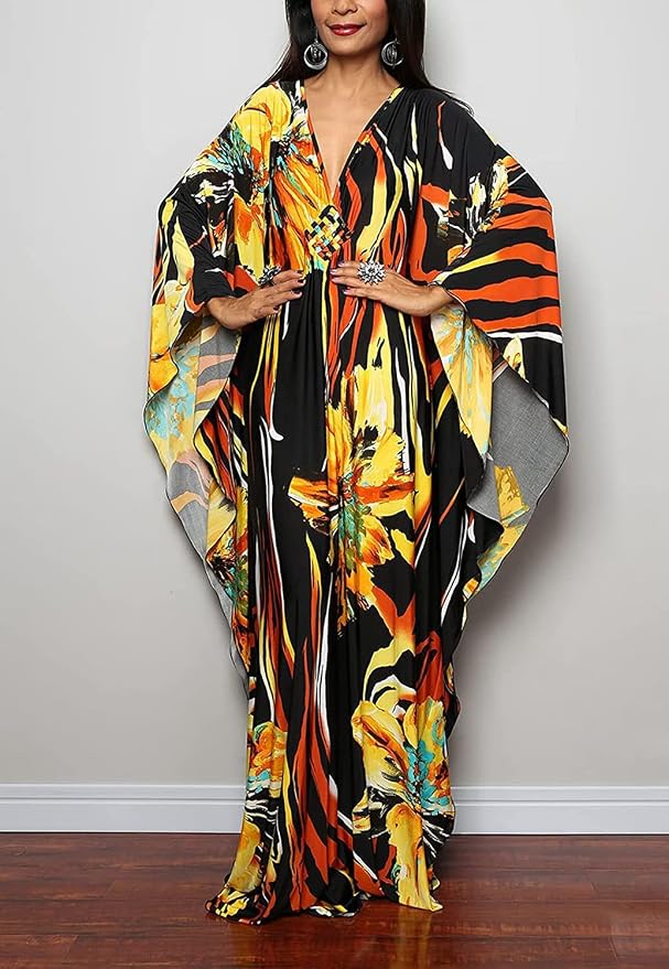 Venasha Womens Caftan Floral Print Kaftan Dress Short Sleeve Swimsuit Cover up Loungewear for Summer