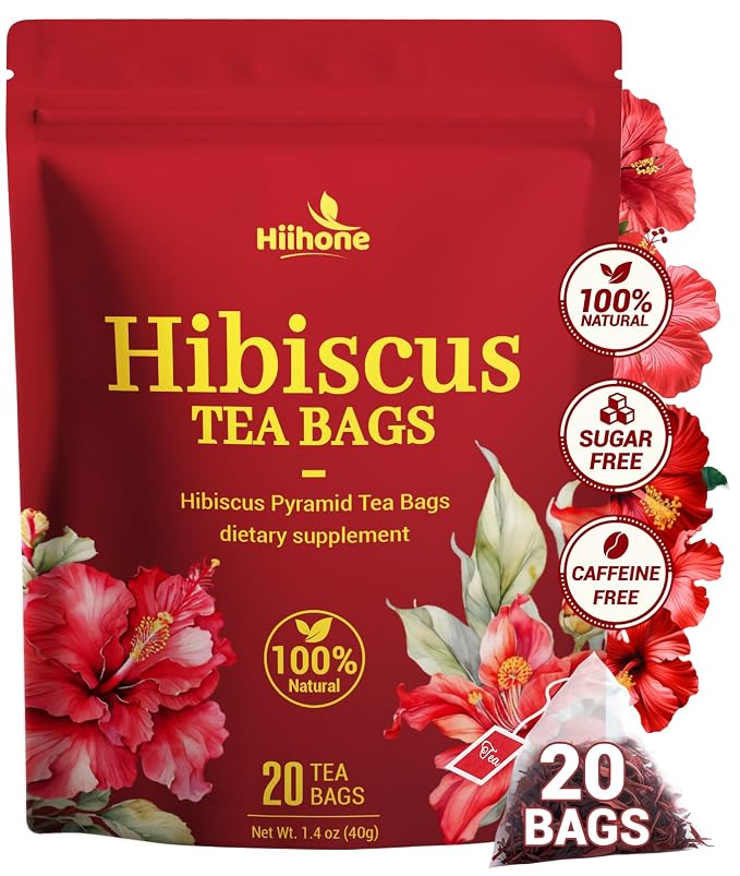 Hibiscus Tea Bags, Hibiscus Flower Herbal Tea - Rich in Vitamin C, Caffeine Free,Sugar Free, 20 Teabags