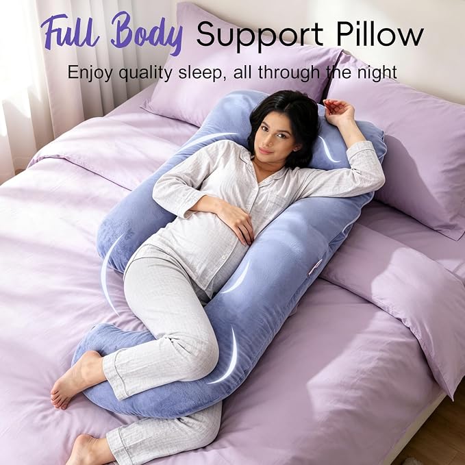 Pregnancy Pillow for Sleeping, Soft 57“ Full Body Maternity Pillow, U Shaped with Removable Washable Cover, Support for Back, Belly, Leg, Hip, Neck & Shoulder, Purple