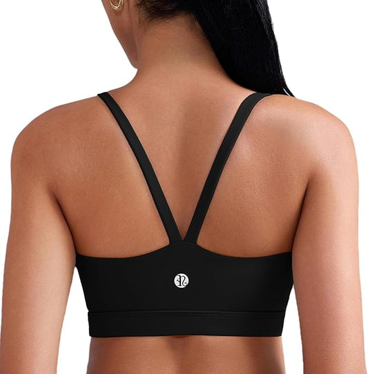 RUNNING GIRL Sports Bras for Women,Light Impact Molded Cup Strap Sports Bra with Sewn in Pads,Best for A-C Cup
