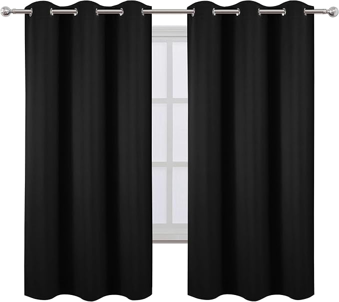 LEMOMO Black Thermal Blackout Curtains/38 x 63 Inch/Set of 2 Panels Room Darkening Curtains for Bedroom
