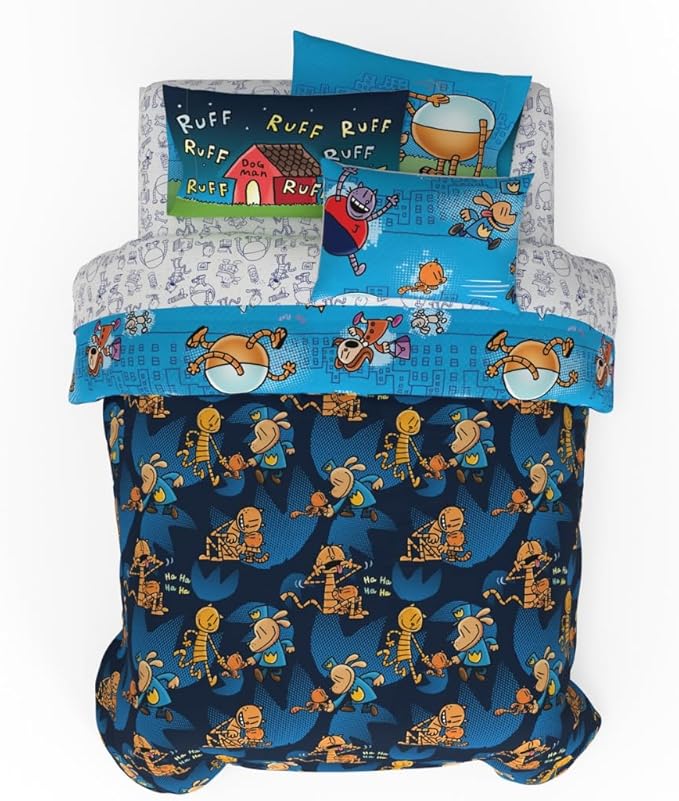 Franco Dog Man Supa Book Kids Bedding Super Soft & Cozy Reversible Microfiber Comforter and Sheet Set with Sham, 7 Piece Full Size, (Officially Licensed Product)