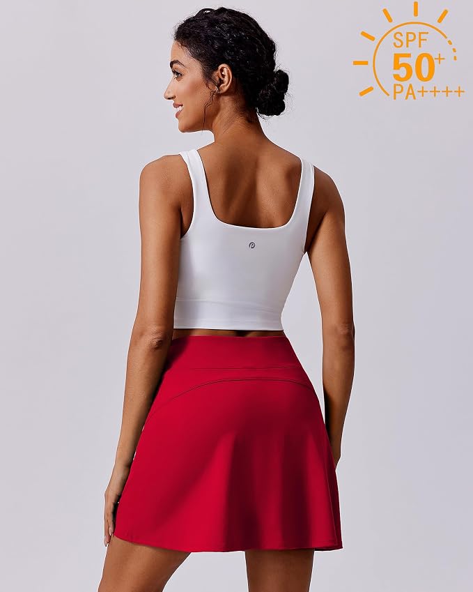 PINSPARK 17" Golf Skorts for Woman High Waisted Tennis Skirt with 4 Pockets | Lightweight, Quick Dry, 4-Way Strecth, Breathable, Tummy Control, UPF 50+ Athletic Skort for Workout, Pickleball, Gym, Casual
