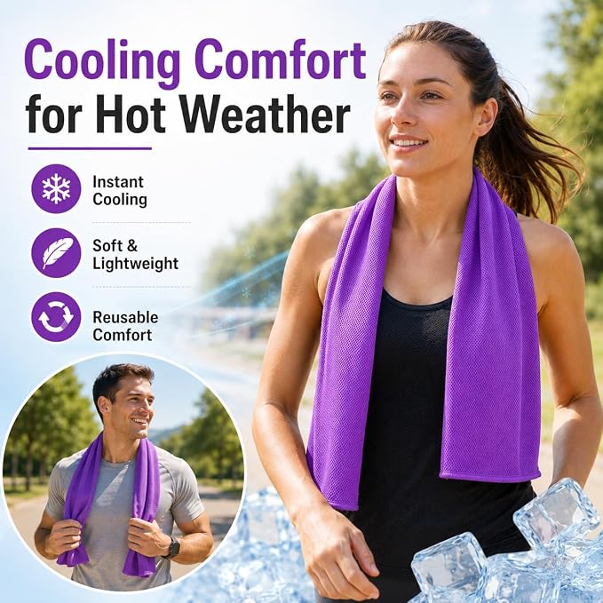 Cooling Towel for Neck and Face - 43.3" x 15.7" - Quick-Dry Microfiber - Ideal for Hot Weather, Gym, Fitness, Camping, Yoga, Run Gift - Purple