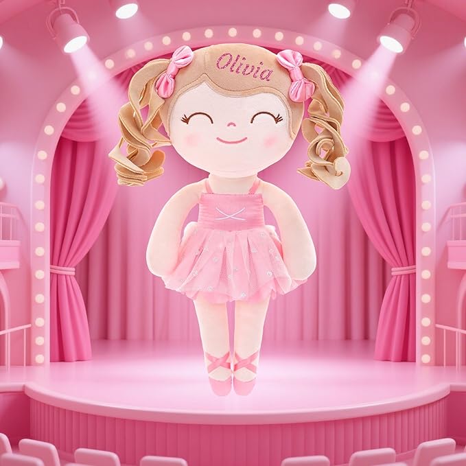 Gloveleya Personalized Ballerina Doll with Custom Name – 13 Inch Pink Plush Baby Girl Gift, Soft Ballet Girl Stuffed Toy for Birthday, Christmas, Baby Shower, Holiday & Keepsake Present