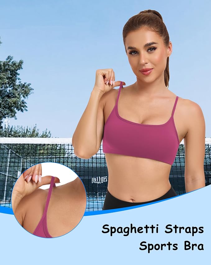 QUOJIZY Sports Bras for Women Open Back Workout Tops for Women Yoga Bra Spaghetti Straps Twist Back