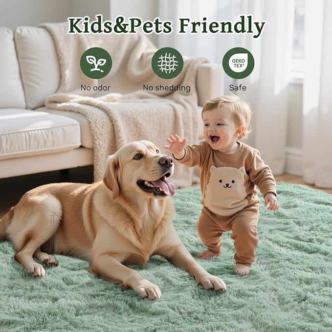 9x12 Area Rugs for Living Room Sage Green, Plush Soft Grass Fluffy Nursery Bedroom Carpet for Kids Teens Home Decor Aesthetic