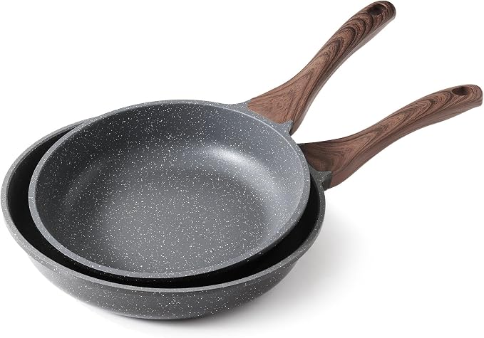 SENSARTE Nonstick Frying Pans, Grey(9.5+11 Inch) | Swiss Granite Coating, Free of PFOA&PFOS, Compatible with All Stoves Including Induction Cooktops, Easy to Clean