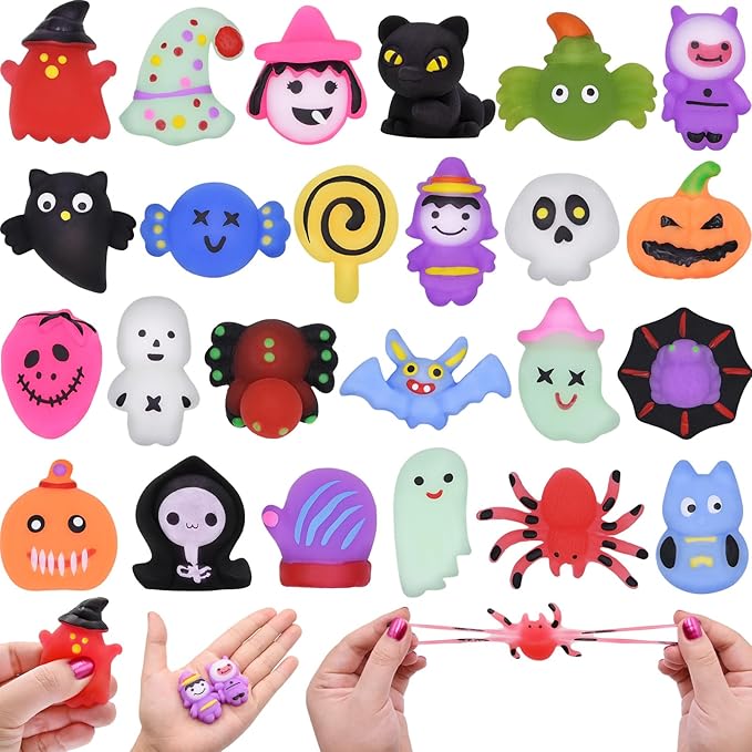 24 Pack Halloween Mochi Squishy Toys Squeeze Squishies Toys for Kids Girls Boys Halloween Goodie Bags Stuffers Party Favors Treat Bag Gifts