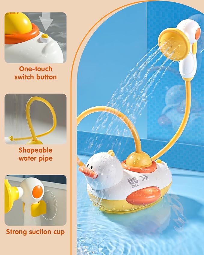 Duckie Baby Bath Toys for Kids Ages 1-3, Baby Shower Head for Bathtub with Three Squirting Ducks, Birthday Gift for Toddler Boys Girls
