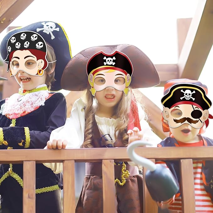 24 Pcs Pirates Craft for Kids Color Your Own Pirate Masks DIY Coloring Art and Crafts for Kids Art Project Pirate Theme Birthday Party School Activity Halloween Thanksgiving Cosplay Dress Up