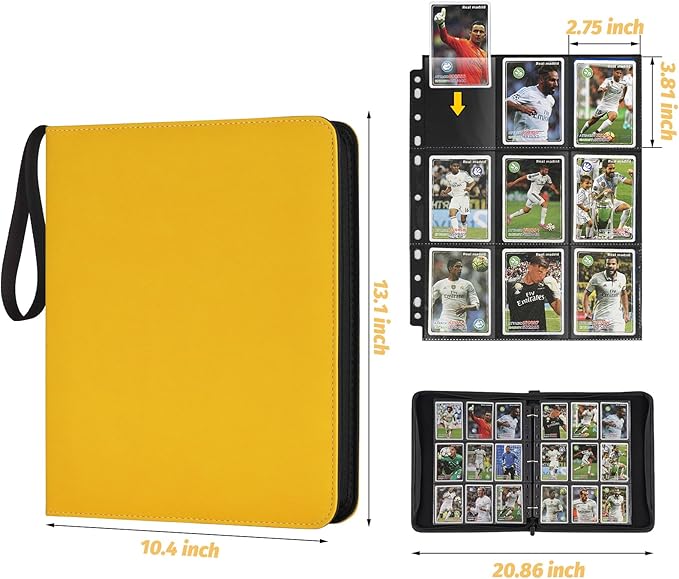 GERMUN 9 Pocket Card Binder, Premium Zip Trading Card Binder, 720 Double Sided Pocket PU Card Collection Binder, Collector Card Album, Card Folder for MTG, TCG, Sports Cards, Game Cards (YELLOW)