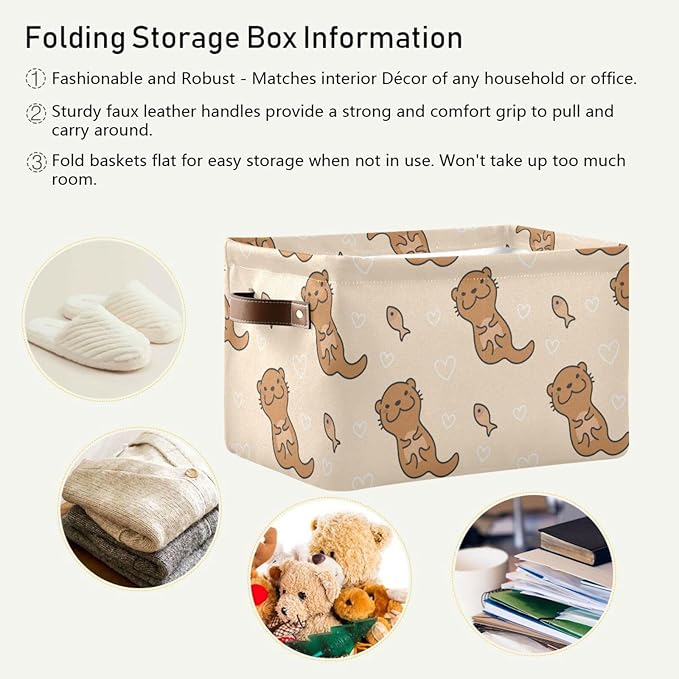 Aslsiy Storage Basket Cute Otter and Fish Nursery Bins Baby Box Canvas Clothes Shelf Basket Laundry Hamper Gift Basket for Home Dorm Closet 1 Pcs