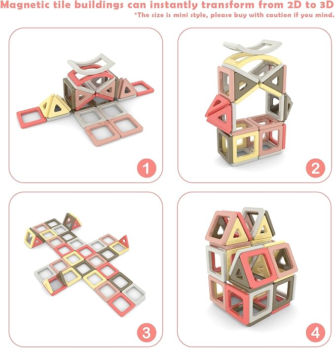 AOMIKS 173Pcs Magnetic Tiles 3D Mini Magnetic Blocks for Kids Educational Inspirational Learning & Creativity STEM Building Toys for Girls and Boys Ages 3 Years + Birthday Gift