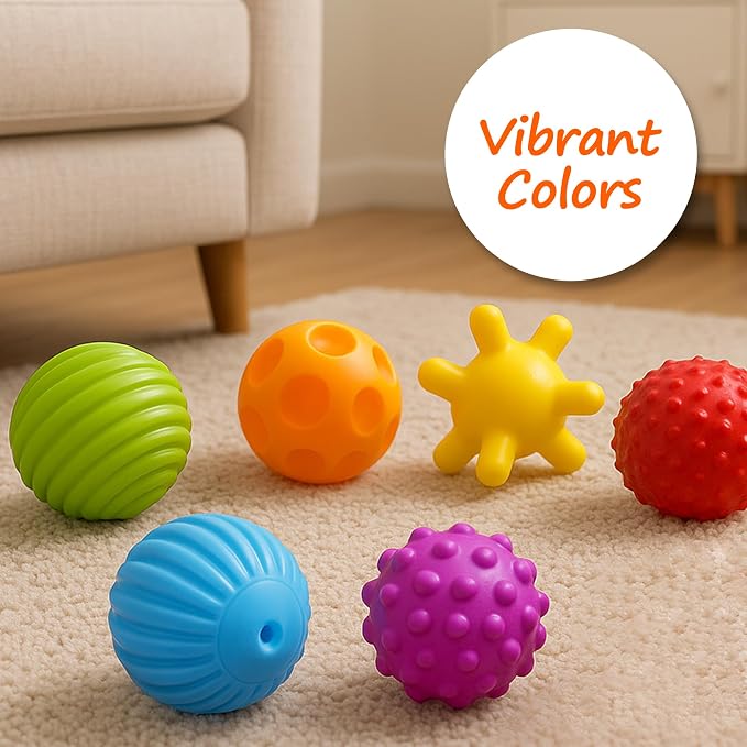 Baby Balls for Toddlers 1-3, Bath Toys for Babies 6-12 Months | 6 Pack Infant Soft Textured Balls Set, Montessori, Teething & Bath Play, Fine Motor Skills, Gift for Boys Girls