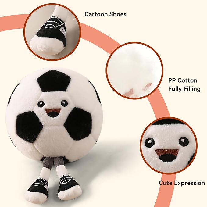 Funny Soccer Ball Pillow with Legs – Cute Stuffed Animal Toy for Boys Girls, Soccer Throw Pillow Gift for Room Decor, Couch or Bed (Soccer 11 Inch)