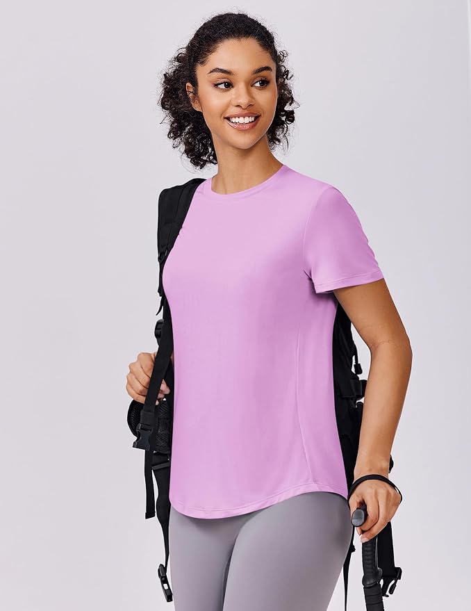 PINSPARK Soft Workout Tops for Women UPF 50+ Sun Protection Shirt Quick Dry Athletic Running Hiking Travel Basic Tee Shirts